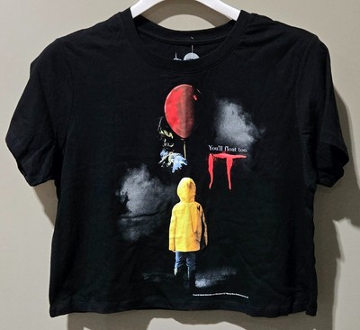 IT Women's XL YOU'LL FLOAT TOO 2017 Movie Graphic Black Short Sleeve Cropped Tee