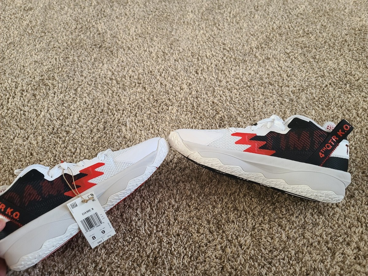 Adidas DAME 8 Game Time Damian Lillard White Red Black 4th QtrKO