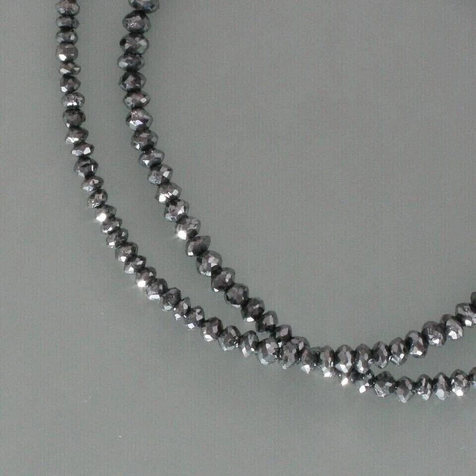 4 mm Natural Certified Faceted Black Diamond Beads Necklace Length 20 Necklace - Image 2 of 4