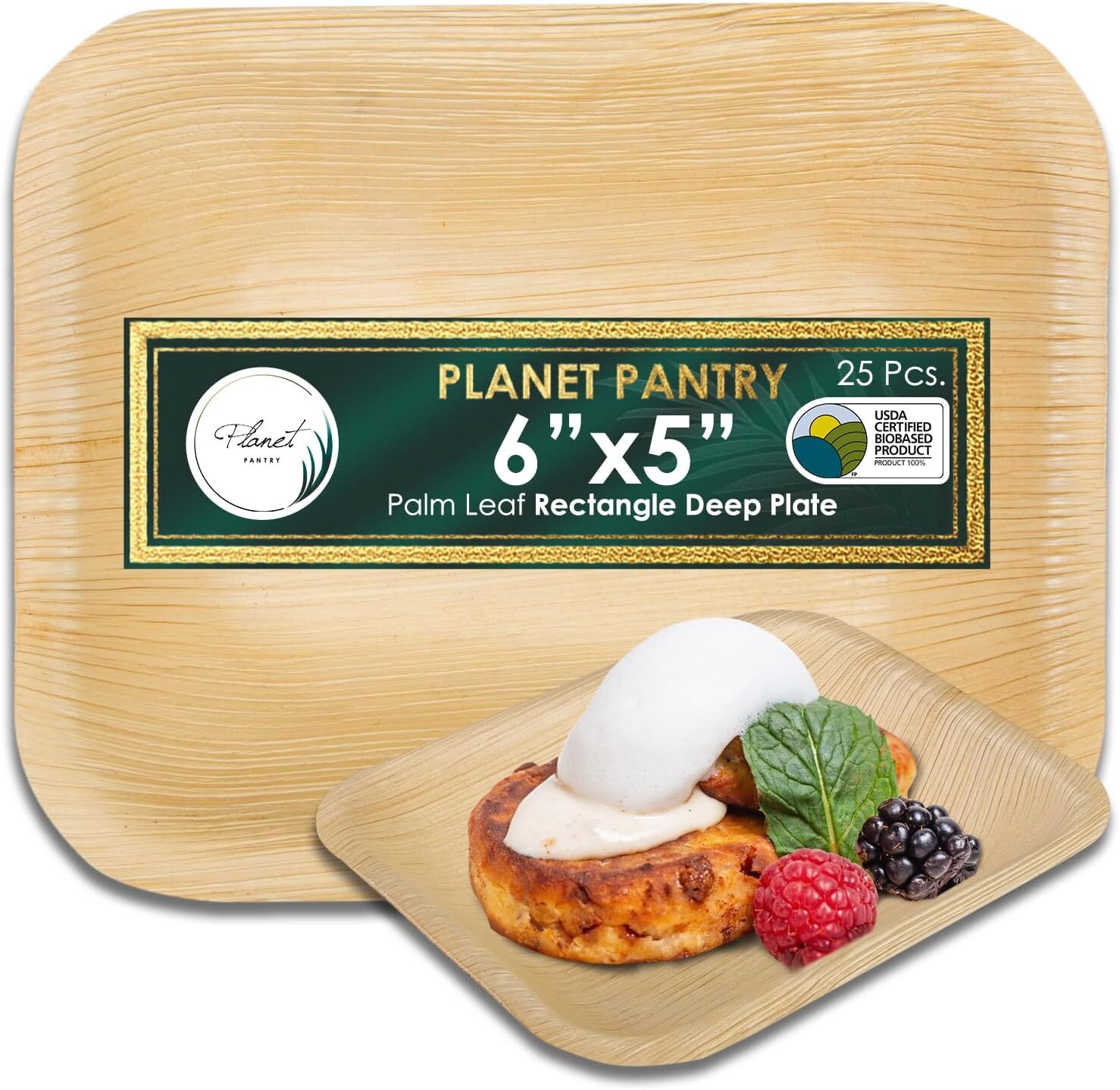 Планетарная кладовая Одноразовая глубокая тарелка из пальмовых листьев размером 6х5 прямоугольников, Бамбуковая тарелка для вечеринок