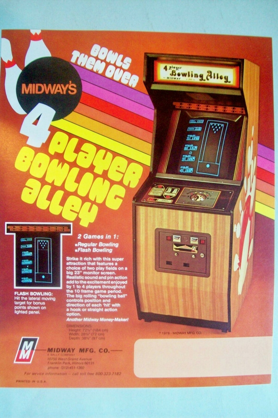 Vintage/Original Midway BOWLING ALLEY Arcade Video Game Sales Flyer - Mint  Cond. | eBay