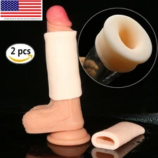 2PCS SUPER Stretchy Male Penis Extender Stretcher Max Enhancer Enlarger Sleeves