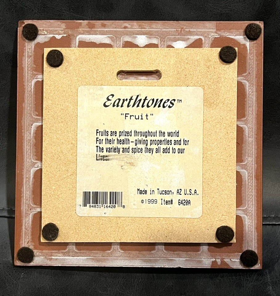 Earthtones "Fruit" Tile Harvest Sunflowers Hand Painted Trivet 6"x6" Signed - Image 2 of 4