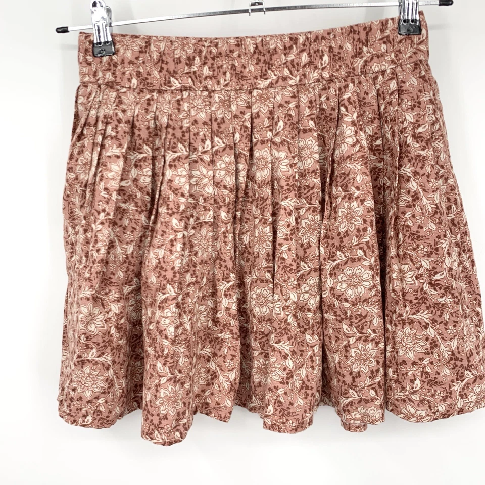 American Eagle Mujer Talla Pequeña Falda Corta Mini Pull On Rojo Floral Algodón Lino Foto 3 de 4