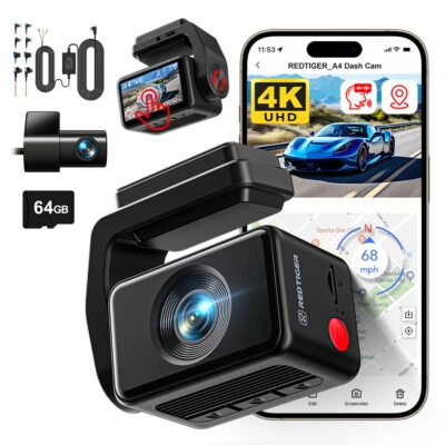 REDTIGER A4 Dash Camera 4K Front and Rear Dash Cam, 5.8GHz WiFi, Hardwire kit