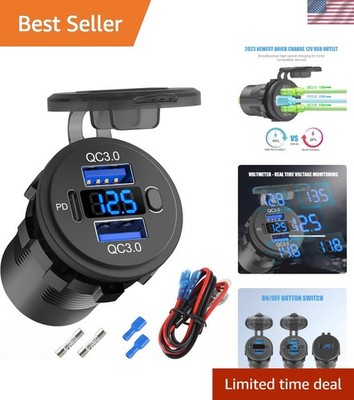 Versatile 3-Port USB C Charger for Boats and Vehicles with Energy-Saving Switch