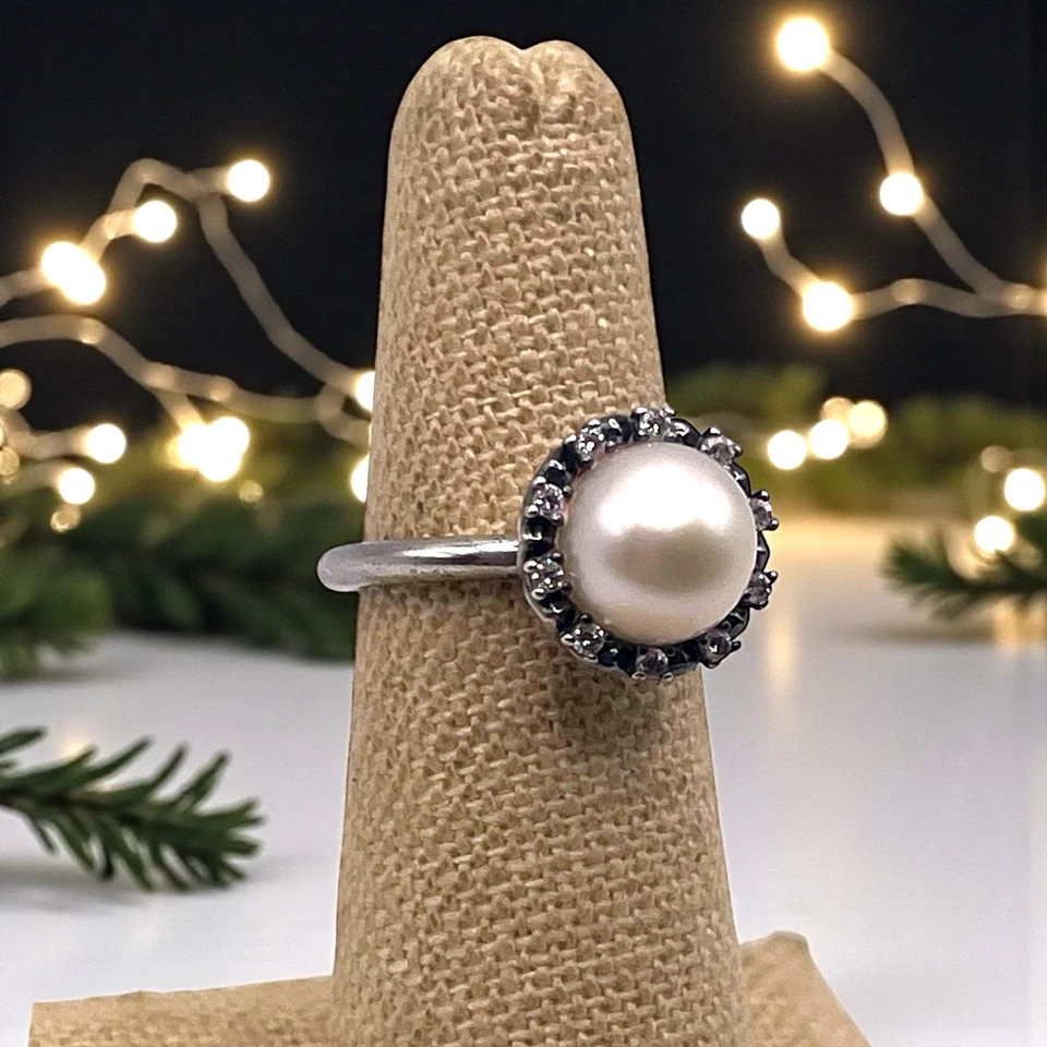 Anel de halo de diamante PANDORA ALE 50 prata esterlina 925 pérola e 0,5 CTW, tamanho 5,5 - Imagem 4 de 4