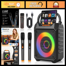 Portable Karaoke Machine with 2 Wireless Mics, Bluetooth Speaker, RGB Lights, PA