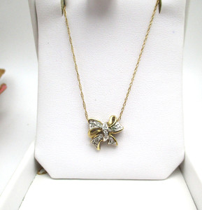 10K Yellow Gold Diamond Bow Pendant Necklace 18" 2.5 Gr [N136]