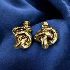 Vintage Gold Tone Love Knot Screw Back Earrings Classic