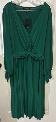 Eloquii Emerald Green Midi Dress Pleated Skirt Womens Size 22 NWT