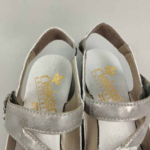 Zapatos Rieker Mary Jane para mujer 5 zapatos de salón de cuero metálico tacón bajo florales cómodos - Imagen 13 de 15