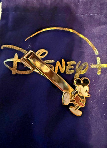 Disney Vintage Mickey Mouse Character Gold Color Tie Bar W/Pouch