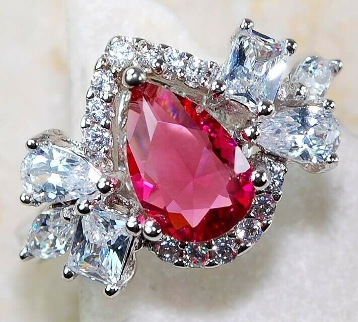 3CT Heat Treated  Rubellite Tourmaline 925   Sterling Silver Ring   Sz 8 L1-1