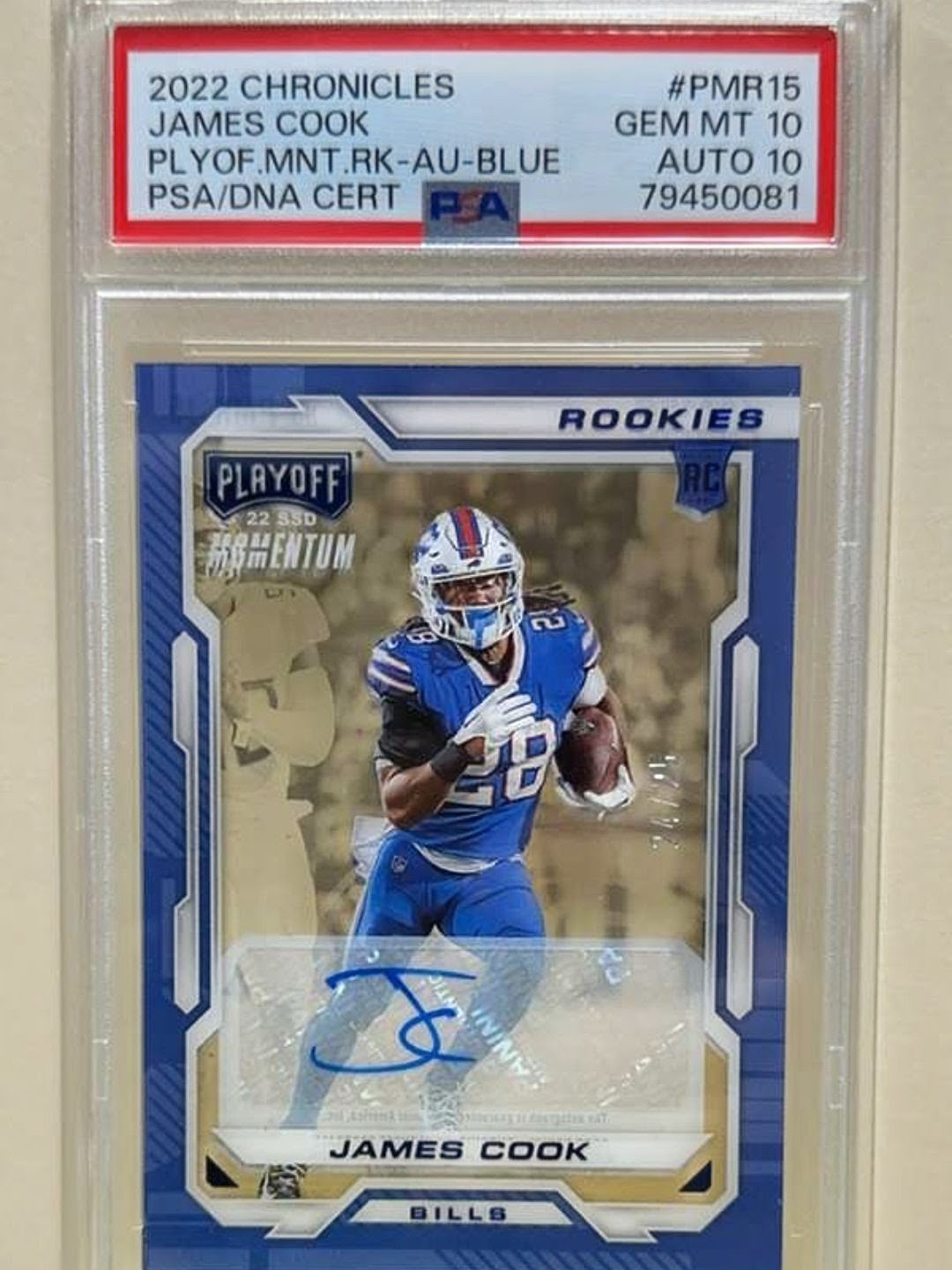 2022 Chronicles Playoff Momentum James Cook ROOKIE AUTO Autograph PSA/DNA10