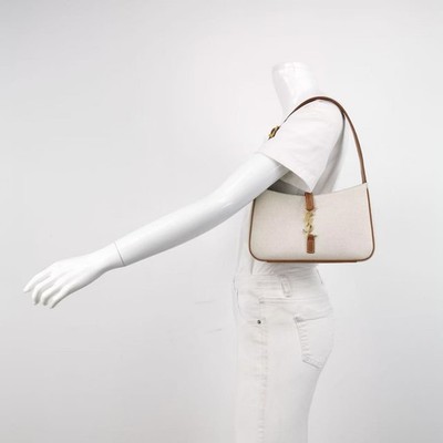 Saint Laurent Le 5 à 7 Small Beige Canvas & Leather Hobo Shoulder