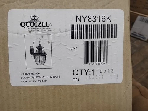 Quoizel NY8316K Newbury Light Outdoor Wall Lantern, Mystic Black. New - Picture 3 of 6