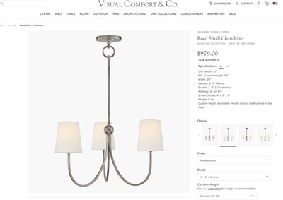Visual Comfort Thomas O Brien Reed Small Chandelier TOB5009AN-NP Nickel, $979