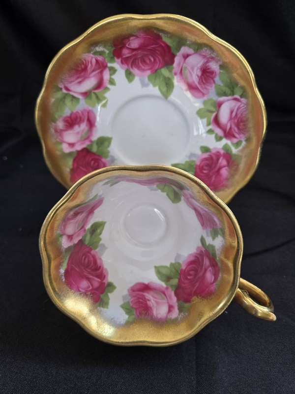 Royal Albert Old English Rose Cup  Peony Shape & Saucer Heavy Gold Trim & Handle