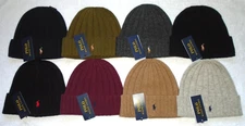 NEW MENS "POLO RALPH LAUREN RIBBED CUFFED PONY BEANIE HAT WOOL BLEND WINTER CAP"