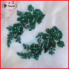Rhinestone Flower Patch Mirror Glass Sew On New Applique Wedding Dress DIY 1Pair