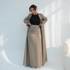 Open Cardigan Ramadan Dubai Women Abaya Muslim Kaftan 2Pcs Sets Kimono Skirt Eid