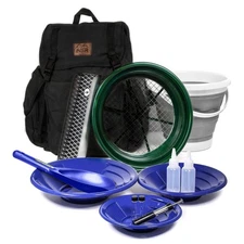 ASR Outdoor 13pc Gold Panning Kit with Backpack Collapsible Bucket Gold