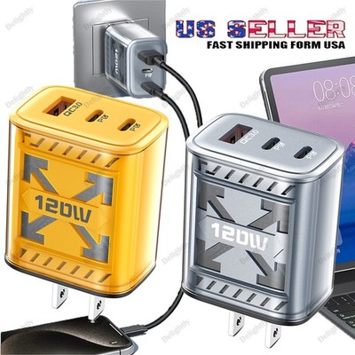 120W USB C Charger 3-Port PD QC3.0 Fast Wall Charger For iPhone 17 16 Samsung US