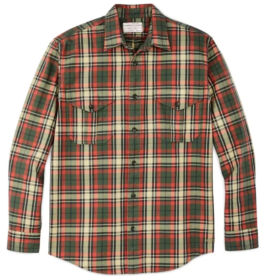 Filson Lightweight Alaskan Guide Shirt Silver Pine Burnt Red Plaid Check XS NWT