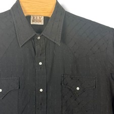 Vintage Ely Cattleman Western Shirt Men XL All Black Geometric Pearl Snap Cotton