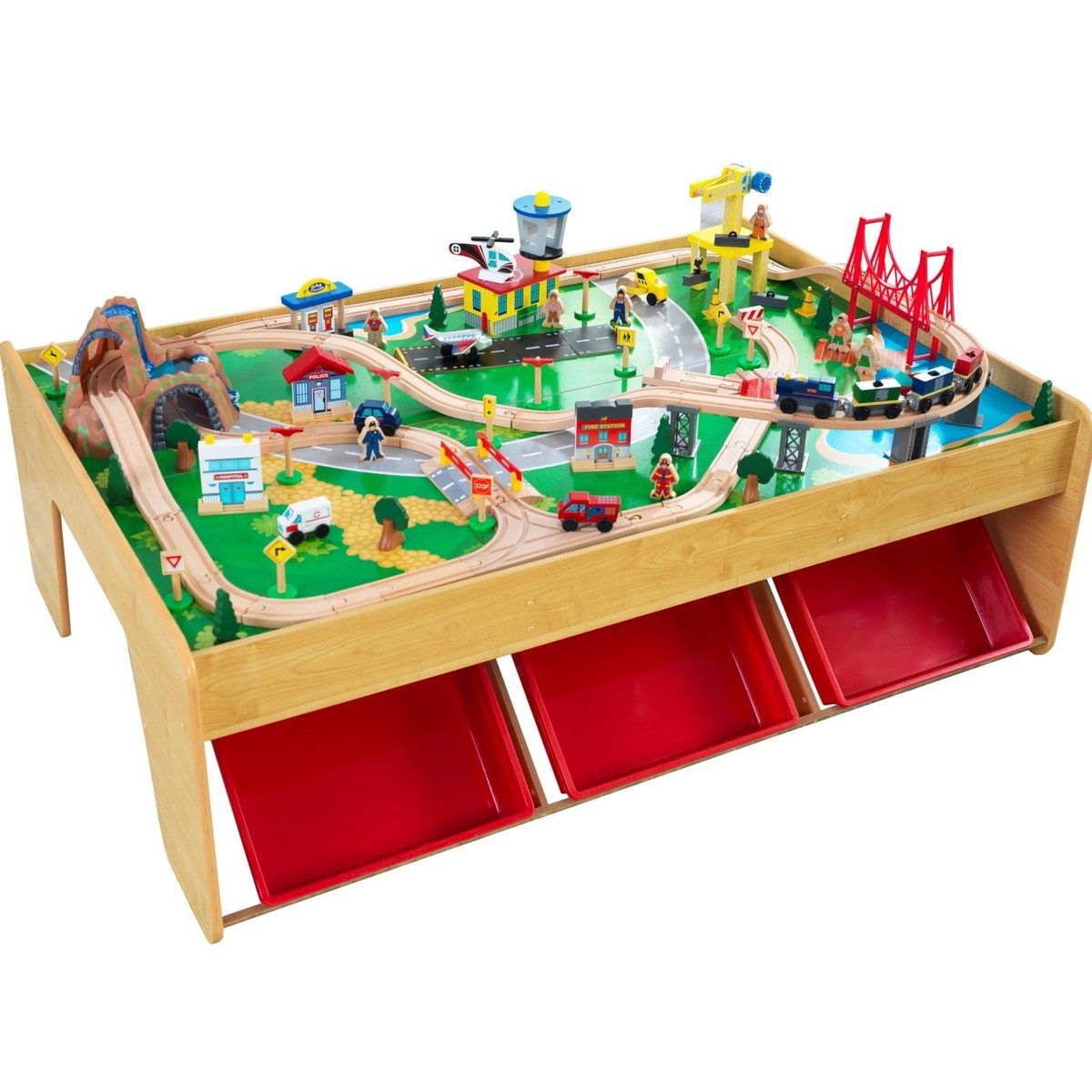 Kid's Wood Play Railway Train Table Set 120 Pc Brio Thomas Friends  Compatible