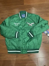 NWT Philadelphia Eagles Embroidered Kelly Green Satin Bomber Jacket Men's Medium