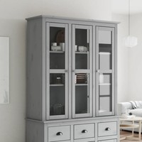 Bodo Vitrinenschrank Mit GlastüRen In Grau Massivholz Kiefer