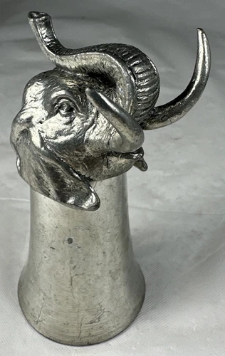 PEWTER ELEPHANT HEAD SHOT Glass JIGGER STIRRUP CUP VINTAGE