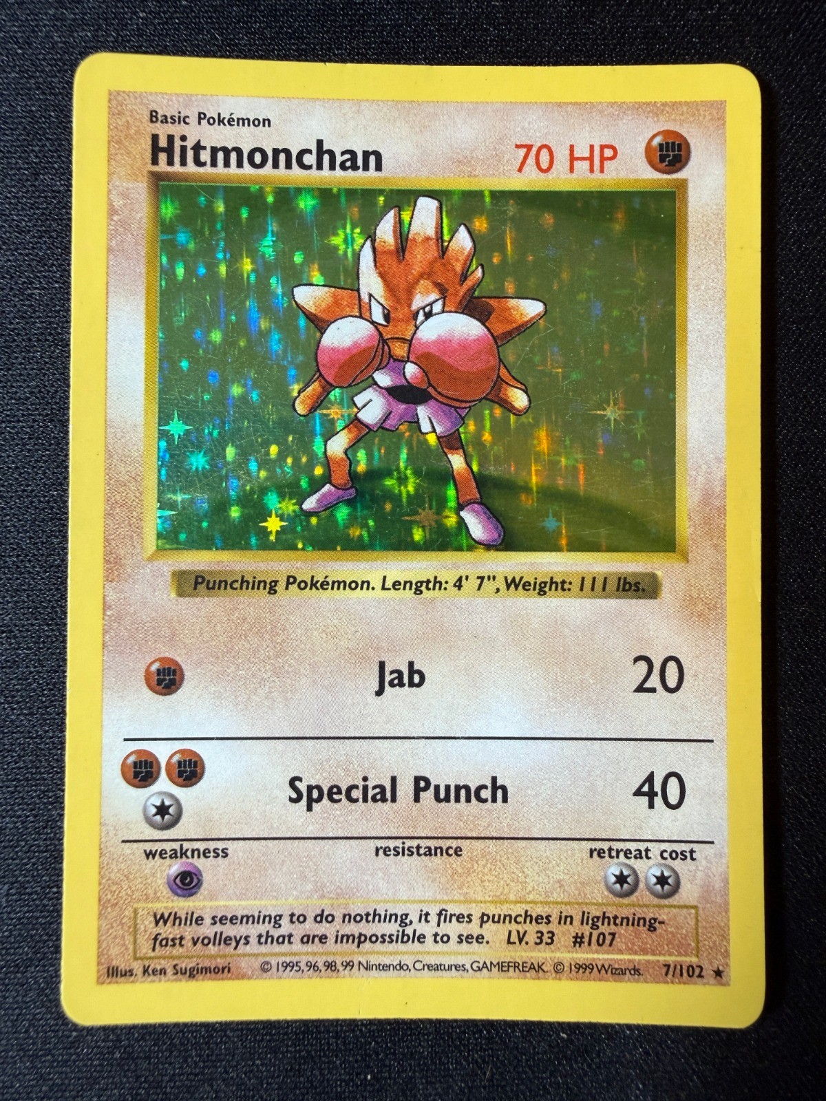 Hitmonchan - 007/102 - Base Set (Shadowless) (BSS) - MP