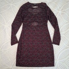 Express Womens Medium Burgundy Black Floral Lace Cutout Back Bodycon Dress NWT