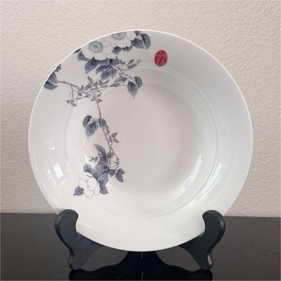 Bone China Floral Decorative Plate Blue White Design with Display Stand 7.7 Inch