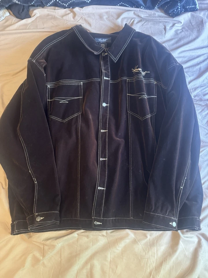 Chaqueta de Terciopelo Marrón KNOCKOUT Signature Para Hombre Bordada Logo Dorado Talla Grande 6XL Foto 2 de 4