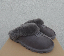UGG COQUETTE GREY SUEDE SHEEPSKIN COMFORT SLIPPERS, WOMENS US 6/ EUR 37  NIB