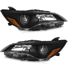 WEELMOTO Pair Headlights For 2015-2017 Toyota Camry Halogen Black Headlamps