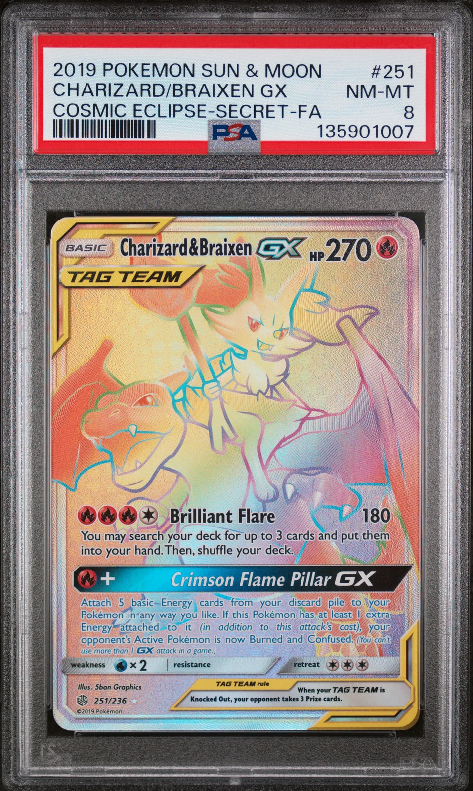 Charizard & Braixen Gx #251 Pokemon Sun & Moon Cosmic Eclipse PSA 8