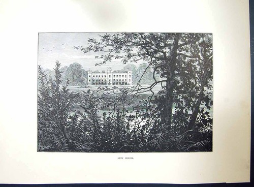 Original Old Antique Print View Sion House Building Trees Architecture