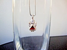 VINTAGE ANGEL W/ TRIANGLE RED CZ BIRTHSTONE STERLING SILVER 925 CHARM/PENDANT