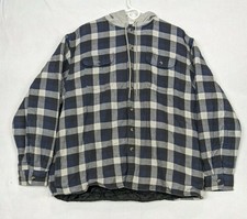 Wrangler Mens Hooded Jacket Size XL Buttons Quilted Lining Cotton Blue Gray