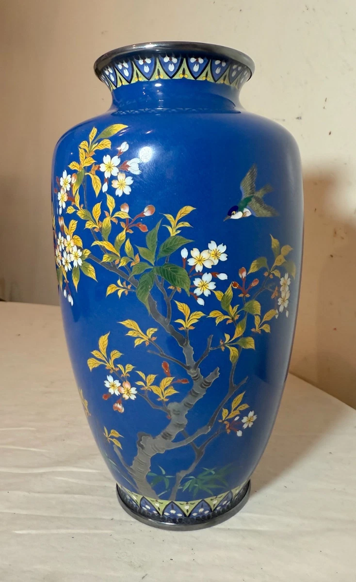 蓝色景泰蓝日本古董花瓶| eBay