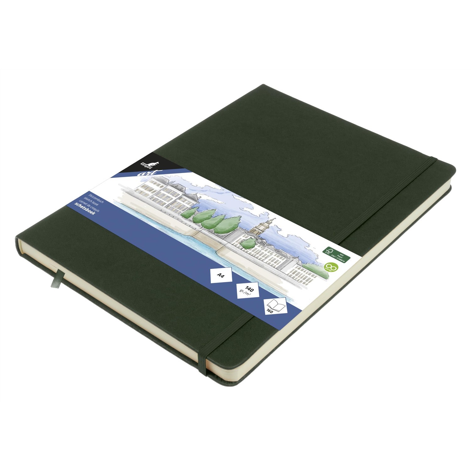 Cahier de croquis haut de gamme kangaro A4 reliure d'art vert forêt