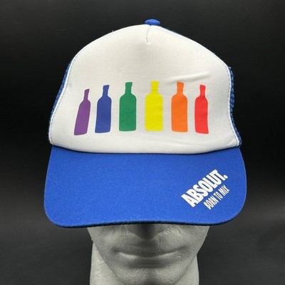 Absolut Vodka Hat Men's Snapback Trucker Blue White Rainbow Bottles Logo
