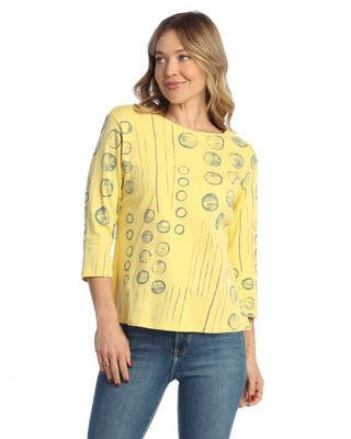 Jess & Jane Abstract Print Womens Cotton Top - 14 (Medium, Dot N Line)