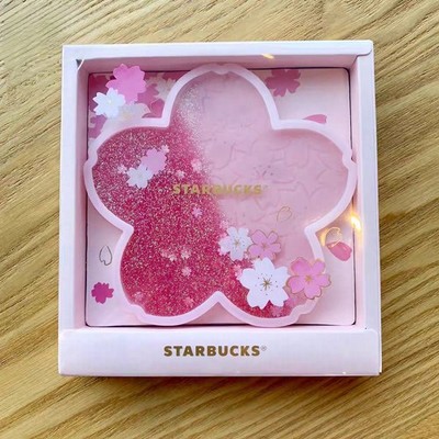 HOT Starbucks Mug Sakura Glitter Coaster Shiny Pink Cherry Blossom Shape Limited