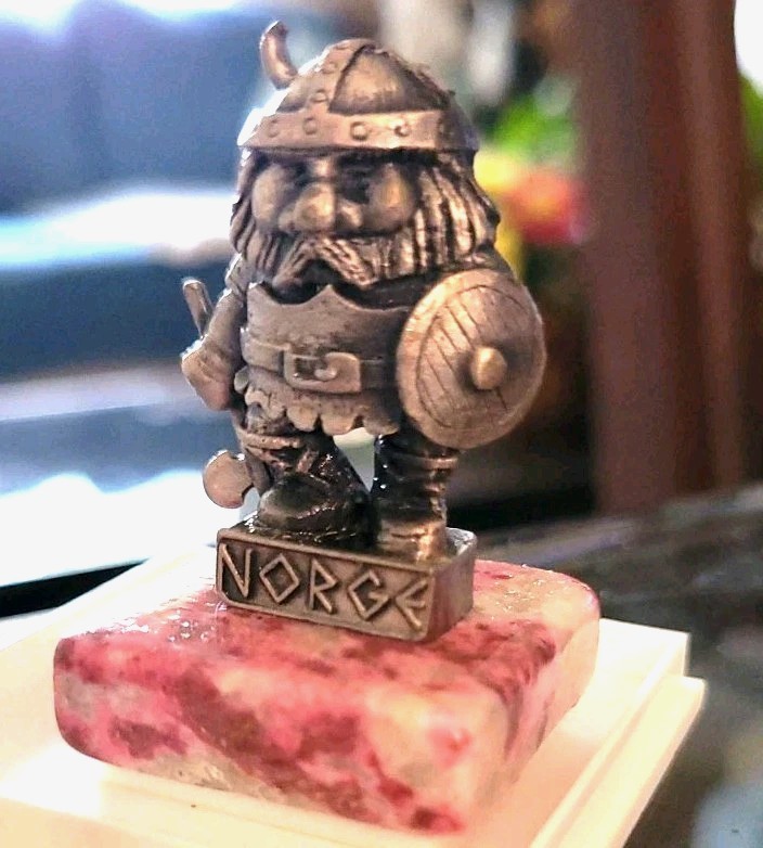 Vintage Norway Pewter Mini Viking Warrior with Axe Shield Thulitt Statue